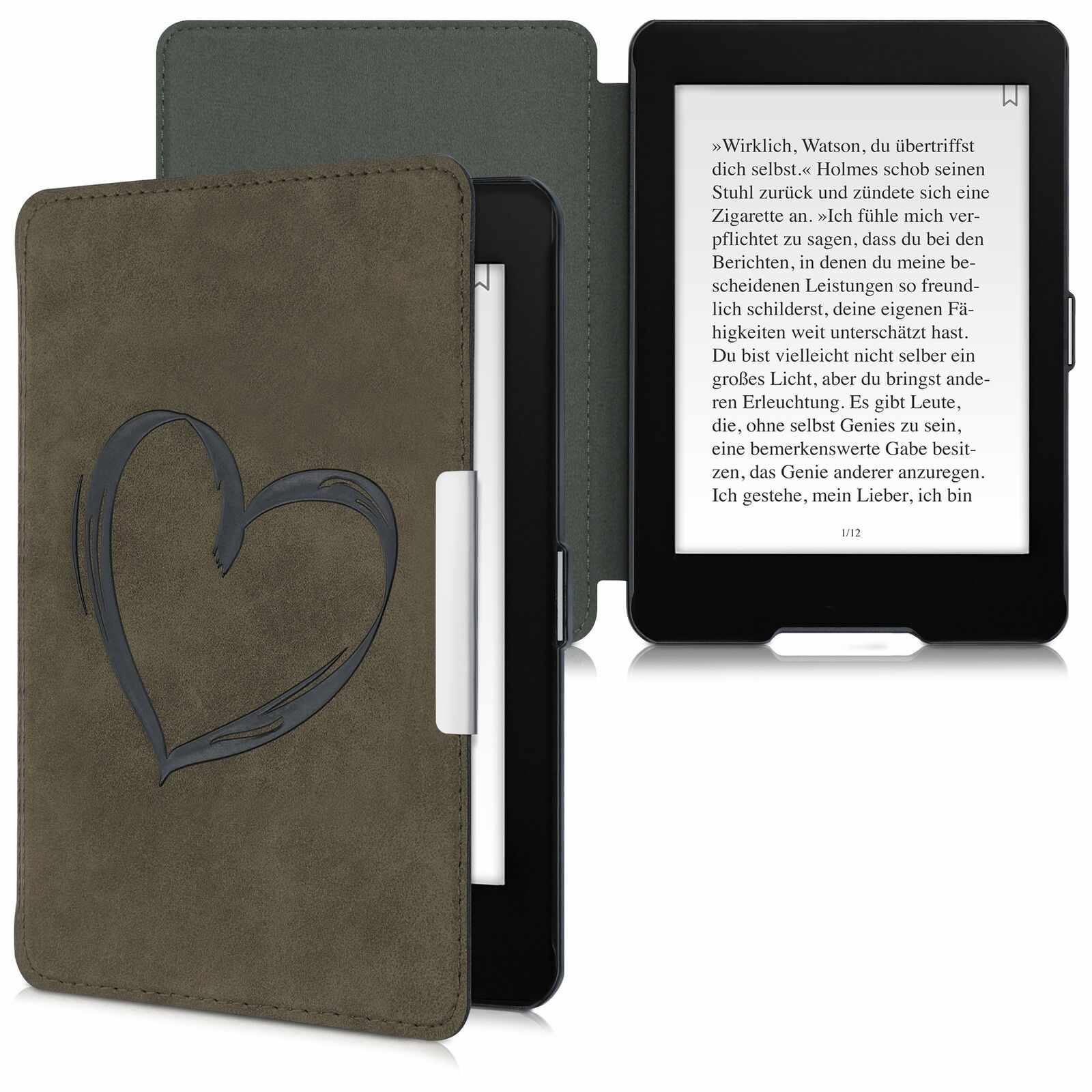 Pouzdro KW Mobile Felt Brushed Heart - KW5492402 - pro Amazon Kindle Paperwhite 4 (2018) - hnědé