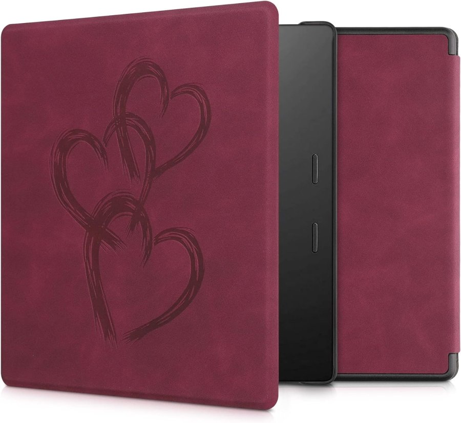 Pouzdro KW Mobile - Brushed Heart Abstract - KW5697209 - pro Amazon Kindle Oasis 2/3 - červené