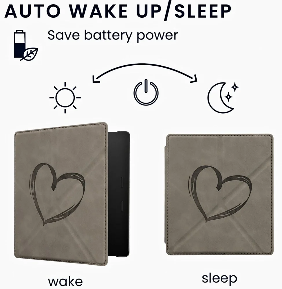 Pouzdro KW Mobile - Origami Nubuk Brushed Heart - KW6006101 - pro Amazon Kindle Oasis 2 / 3 - šedé