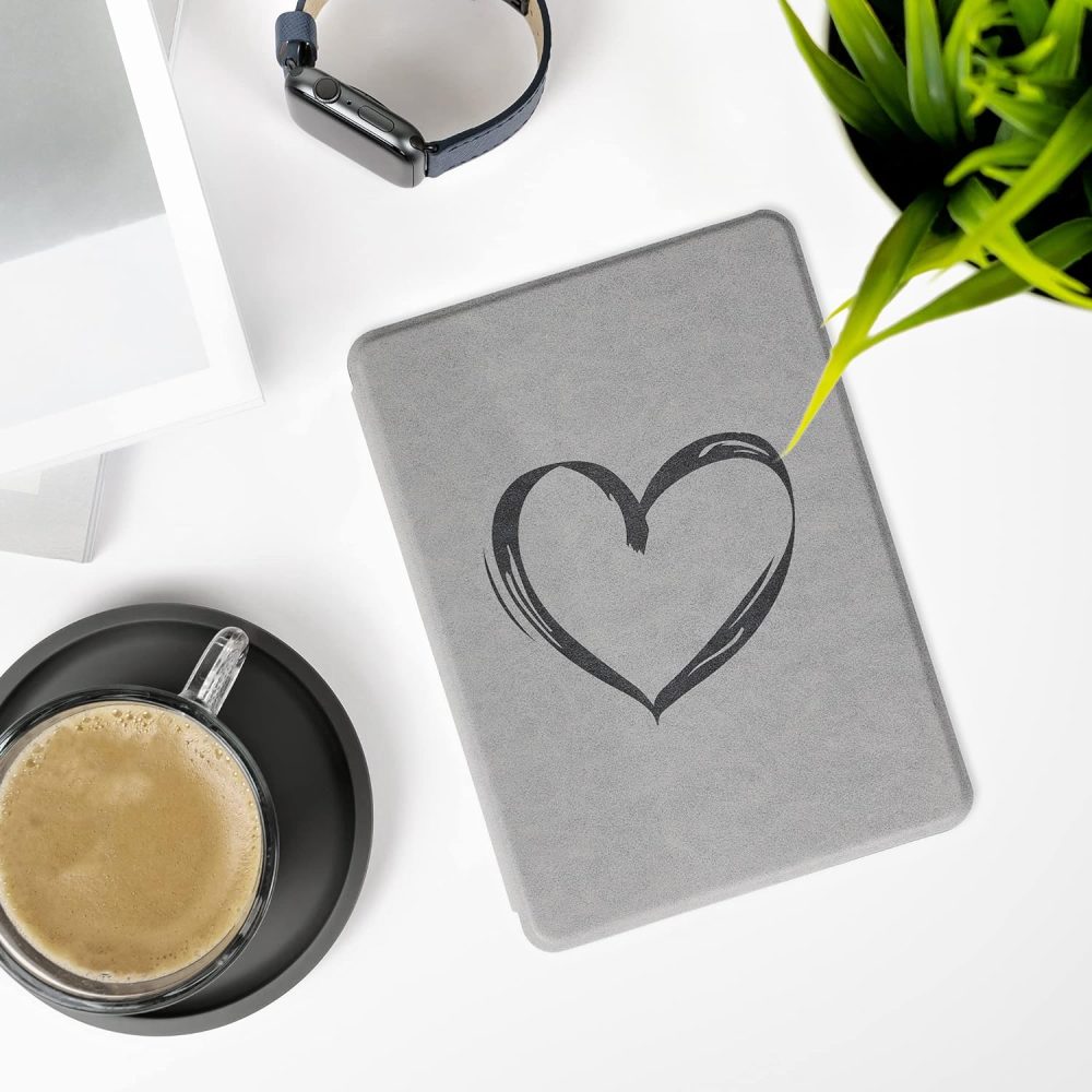 Pouzdro KW Mobile - Suede Brushed Heart - KW5625806 - pro Amazon Kindle Paperwhite 5 (2021) - šedé