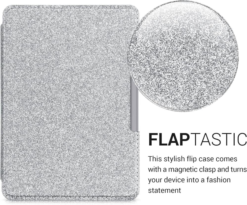Pouzdro KW Mobile - Glitter Uniform - KW4664470 - pro Amazon Kindle Paperwhite 4 (2018) - stříbrné