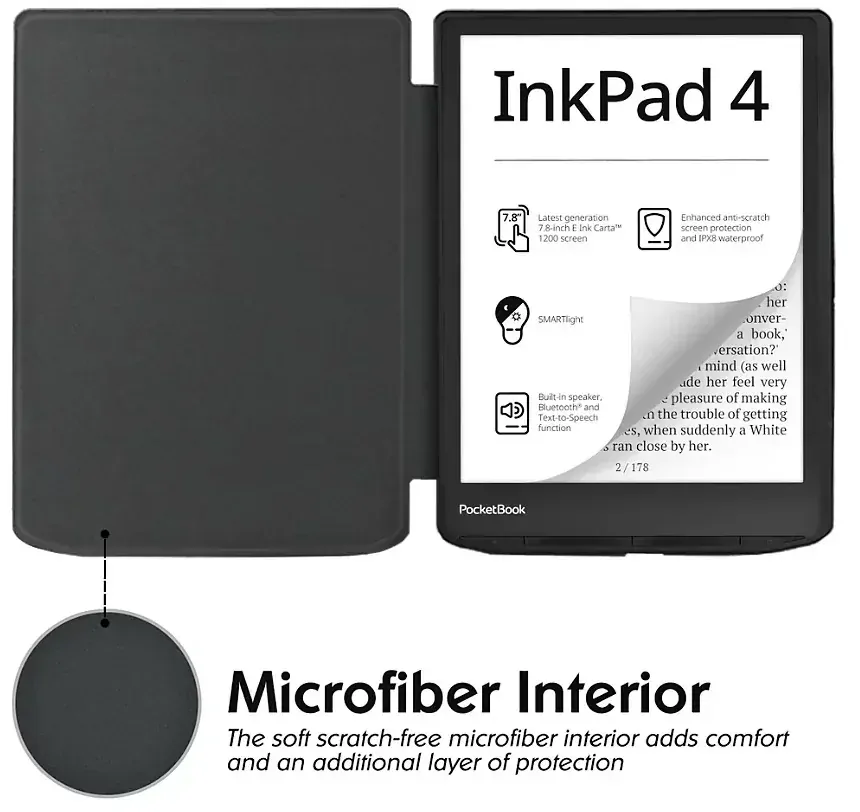 Pouzdro Durable Lock DL4040, obal na Pocketbook 743G InkPad 4 a Pocketbook 743C InkPad Color (2/3) - černé, magnetické zavírání, AutoSleep