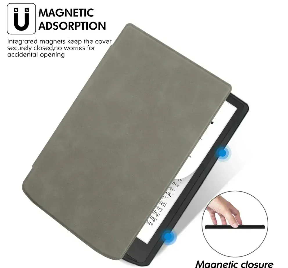 Pouzdro Durable Lock DL4046, obal na Pocketbook 743G InkPad 4 a Pocketbook 743C InkPad Color (2/3) - šedé, magnetické zavírání, AutoSleep