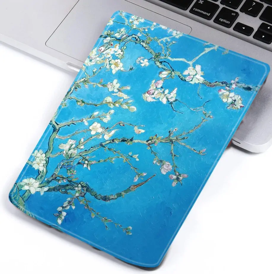 Pouzdro Durable Lock DL4053, obal na Pocketbook 743G InkPad 4 a Pocketbook 743C InkPad Color (2/3) - motiv Blue Garden, magnetické zavírání, AutoSleep