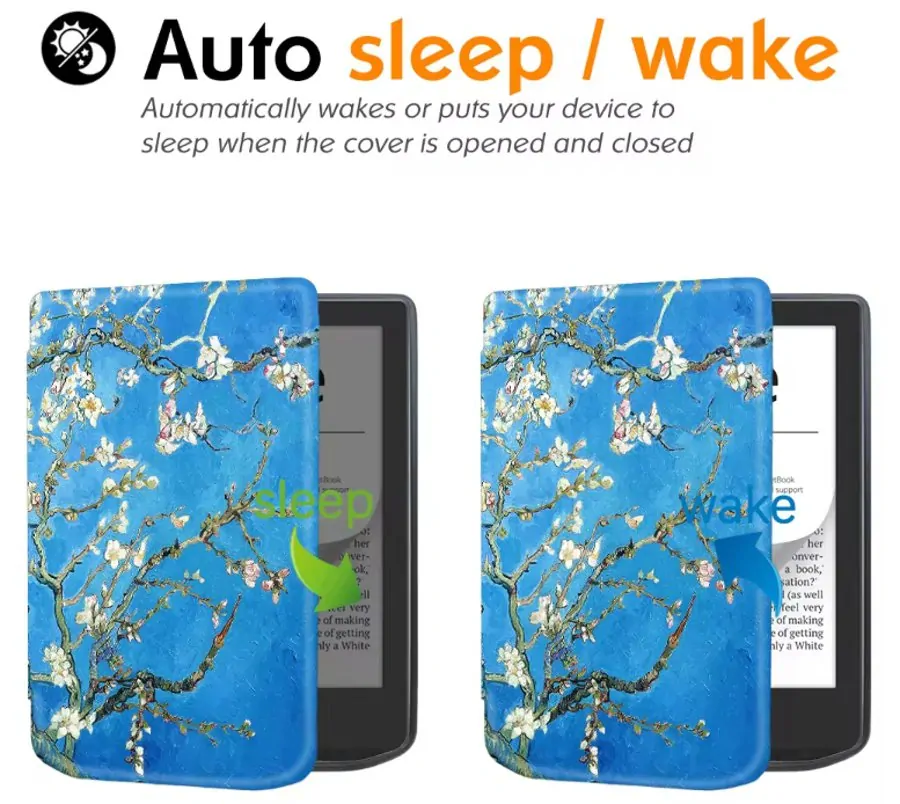 Armori Trimer T061, pouzdro pro Pocketbook 629 Verse / 634 Verse Pro - magnetické zavírání, AutoSleep, motiv Blue Garden