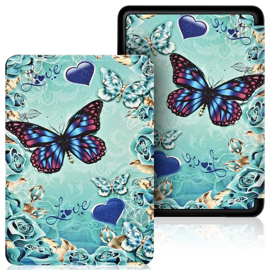 Armori Trimer T109, pouzdro pro Amazon Kindle Paperwhite 1/2/3 - magnetické zavírání, AutoSleep, motiv Green Butterfly