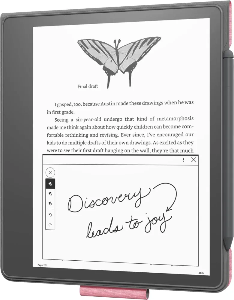 Originální pouzdro Amazon Kindle Scribe - KSFALP, PU kůže, stojánek, světle růžové