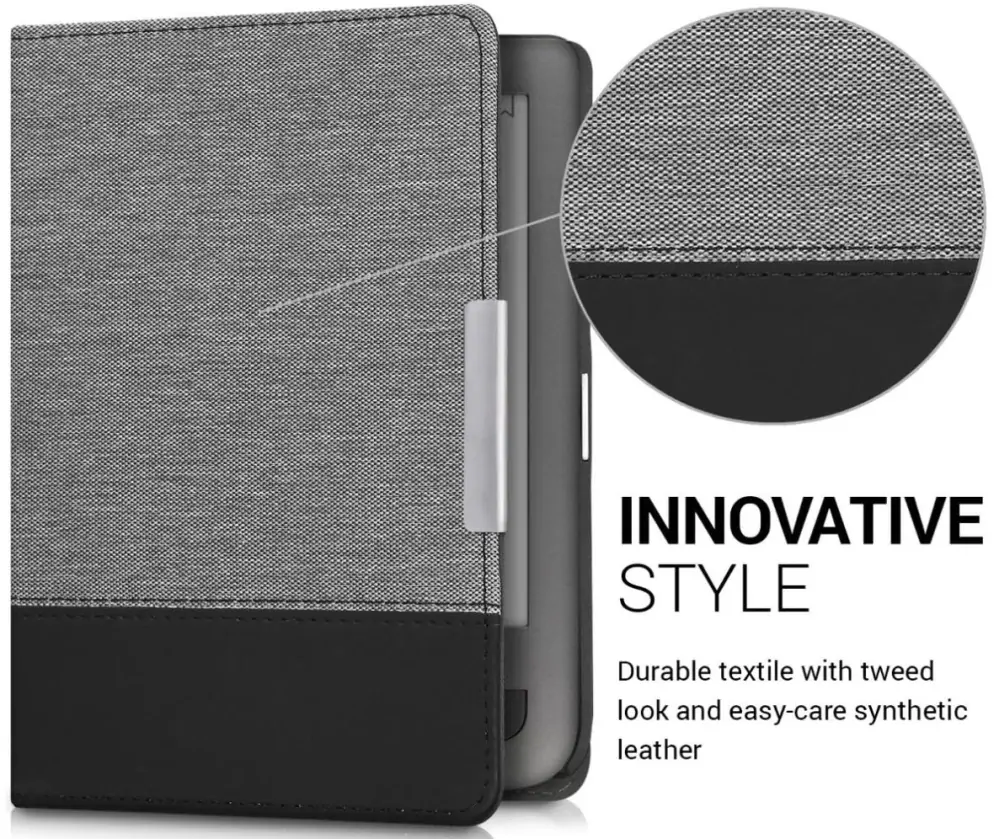 Pouzdro KW Mobile - Fabric Flip - KW4334422 - pro Pocketbook 614/615/624/625/626 - světle šedé
