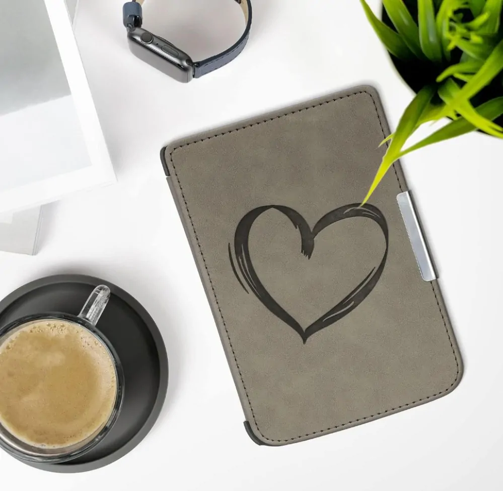 Pouzdro KW Mobile - Brushed Heart - KW5574703 - pro Pocketbook 614/615/624/625/626 - tmavě šedé