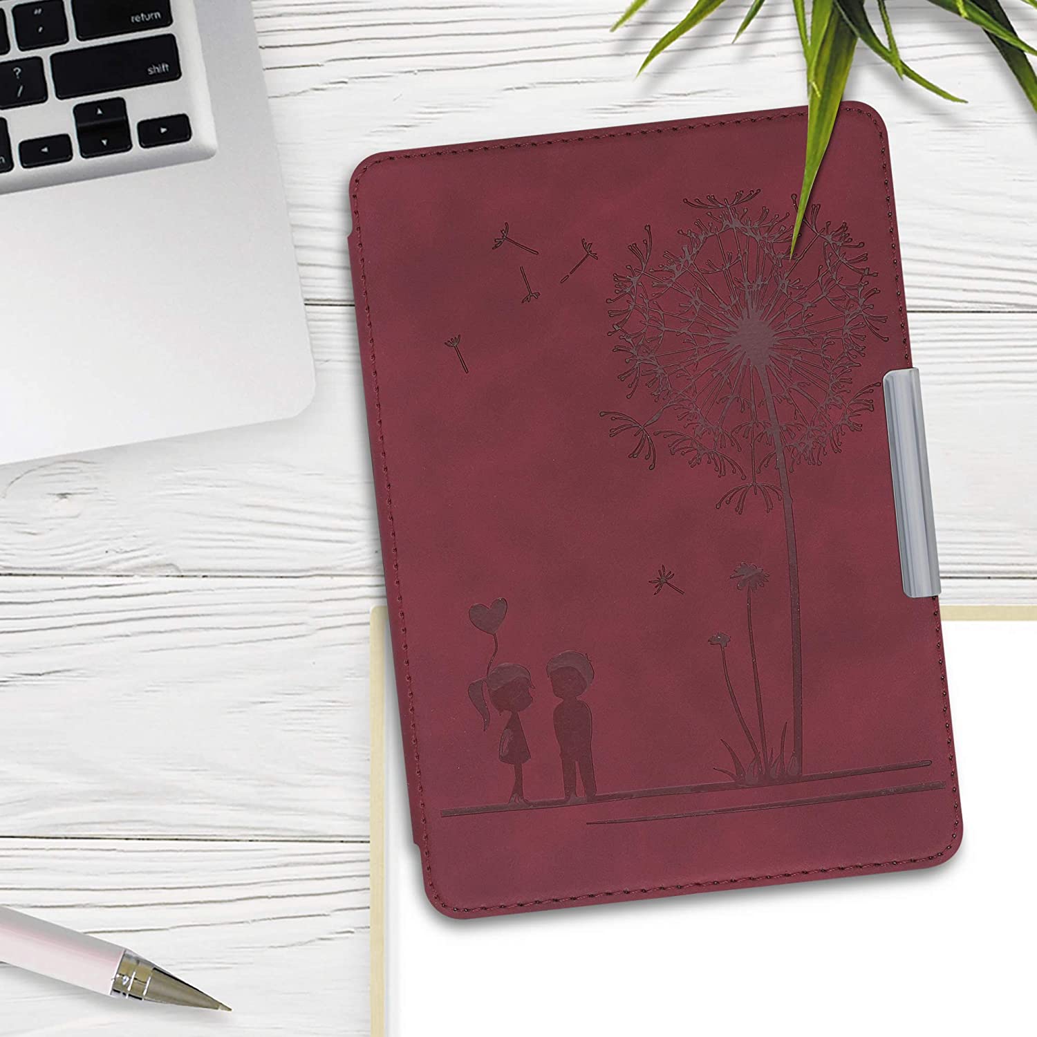 Pouzdro KW Mobile - Dandelion Love Dark Red - KW4897517 - pro Amazon Kindle Paperwhite 4 (2018) - červené