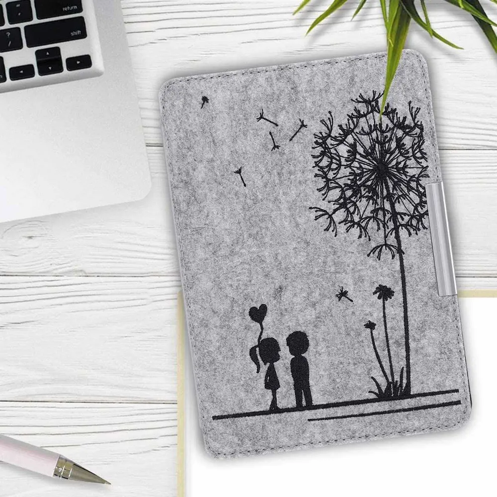 Pouzdro KW Mobile Felt Dandelion Love - KW4848903 - pro Amazon Kindle Paperwhite 4 (2018) - šedé