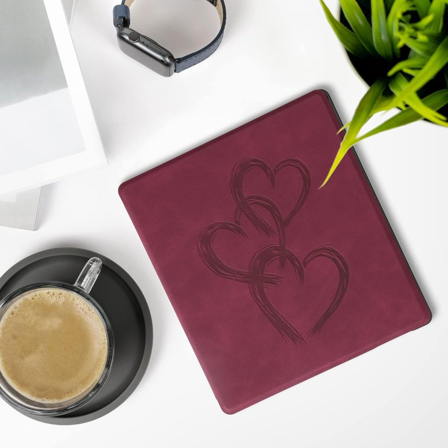 Pouzdro KW Mobile - Brushed Heart Abstract - KW5697209 - pro Amazon Kindle Oasis 2/3 - červené