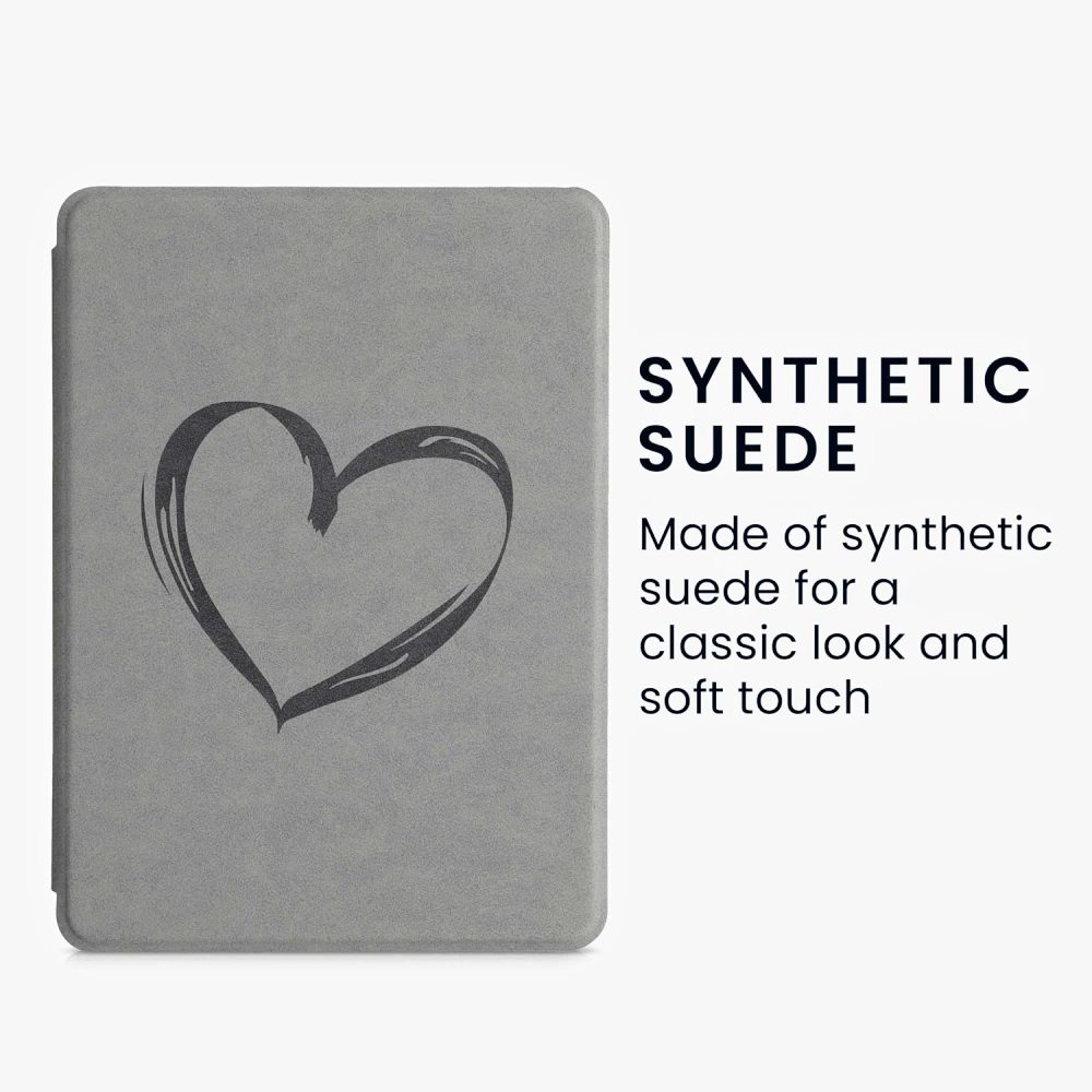 Pouzdro KW Mobile - Suede Brushed Heart - KW5625806 - pro Amazon Kindle Paperwhite 5 (2021) - šedé