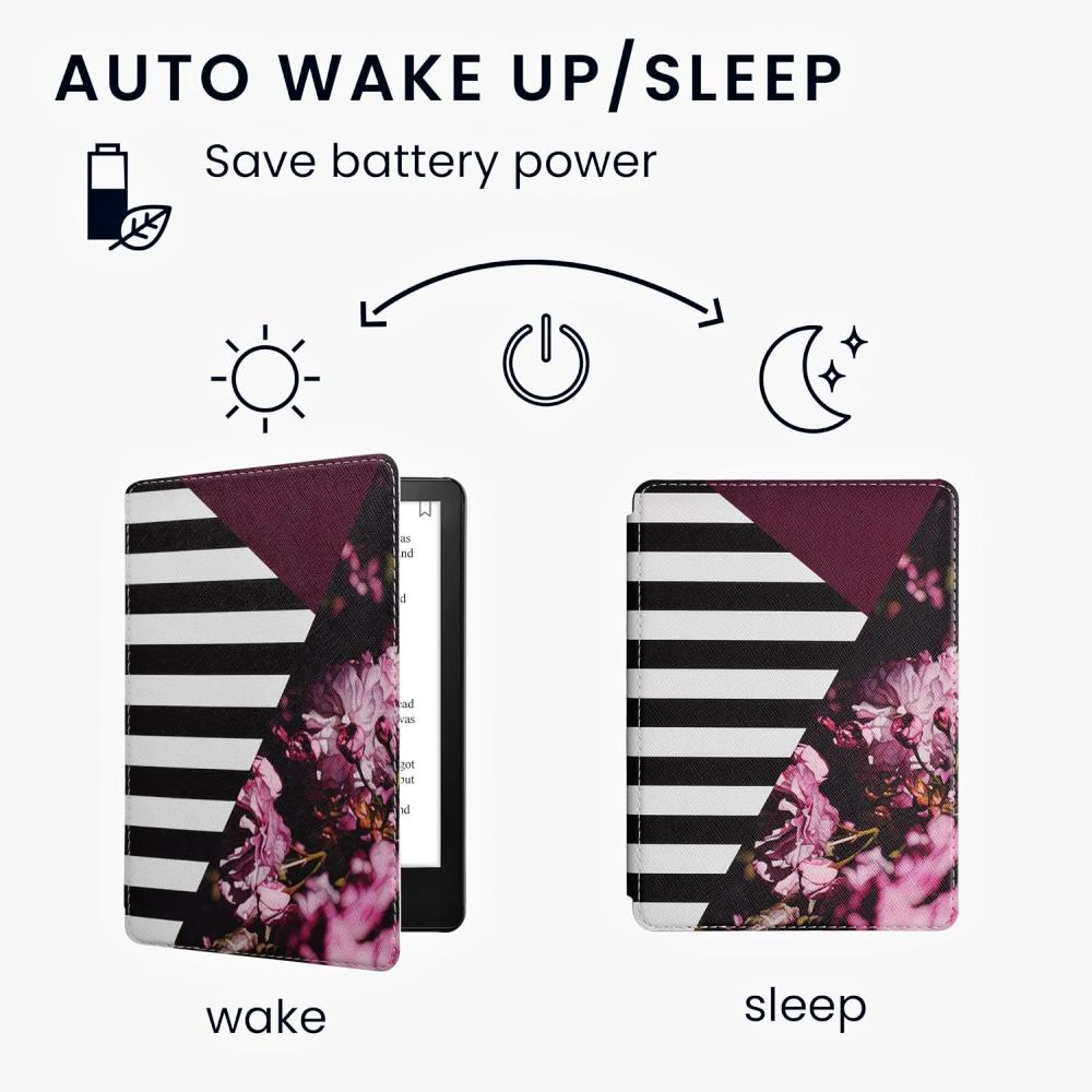 Pouzdro KW Mobile - Flowers & Stripes - KW5625662 - pro Amazon Kindle Paperwhite 5 (2021) - vícebarevné