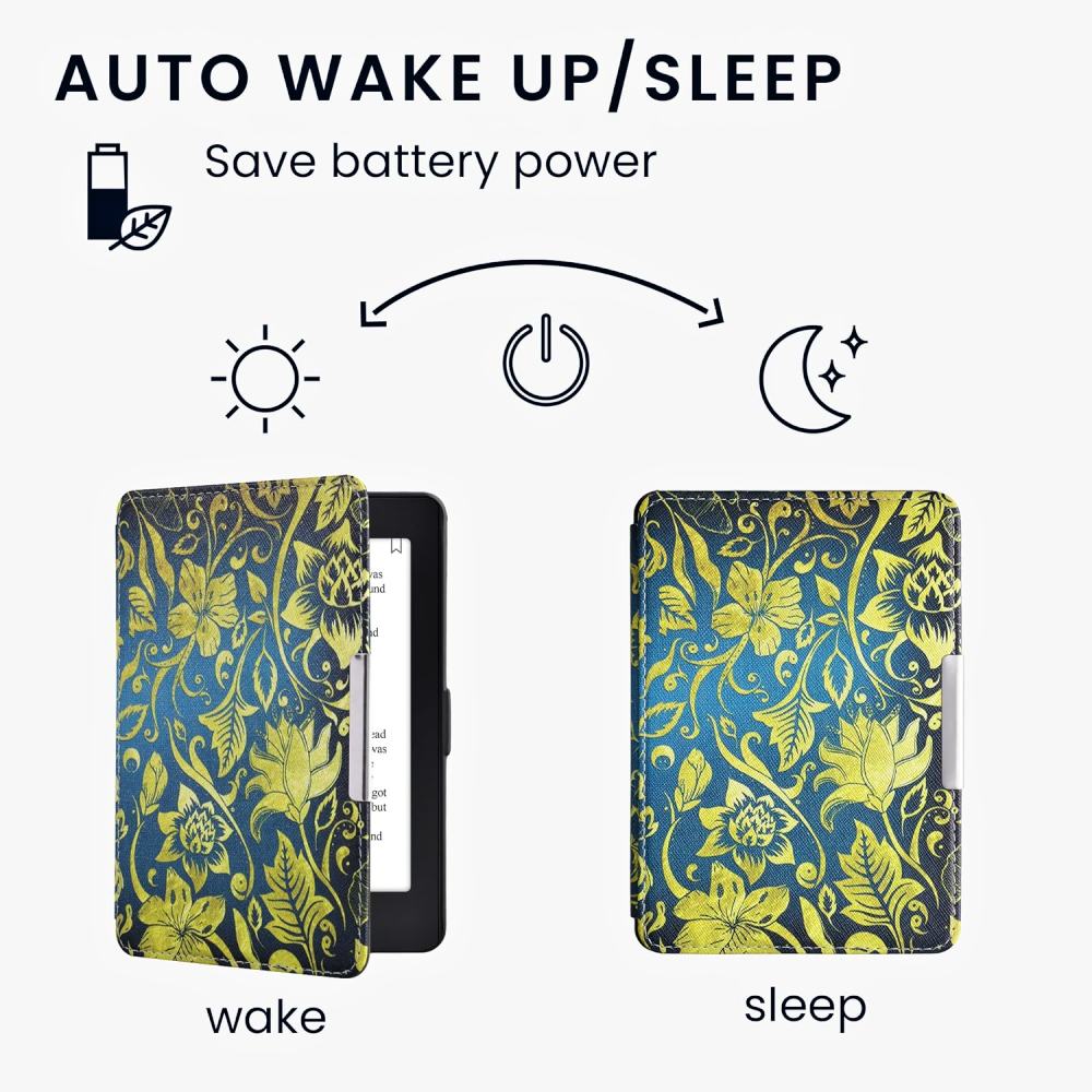 Pouzdro KW Mobile - Gold Flowers - KW4556948 - pro Amazon Kindle Paperwhite 1/2/3 - vícebarevné