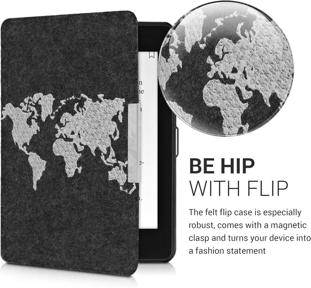 Pouzdro KW Mobile Felt Travel Outline - KW4848909 - pro Amazon Kindle Paperwhite 4 (2018) - černé