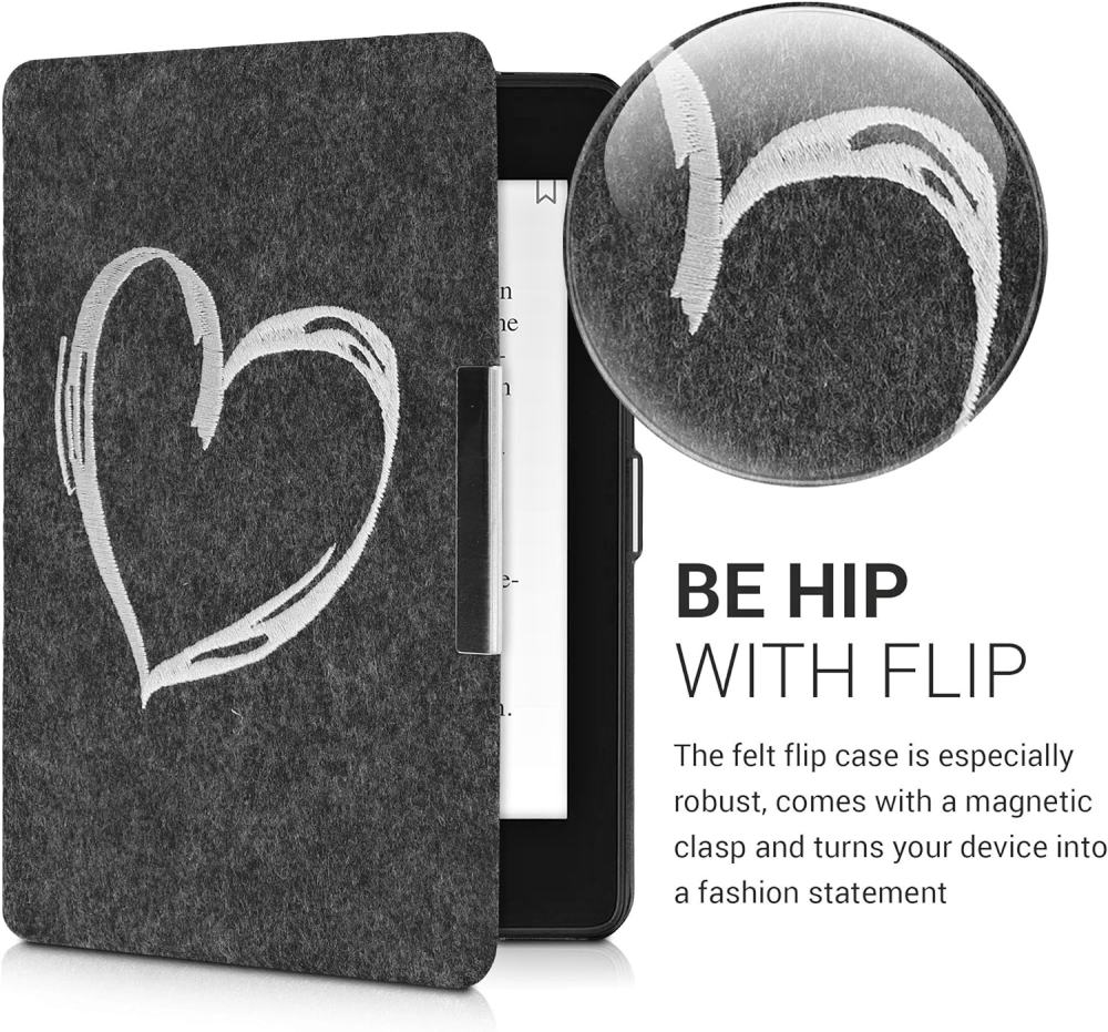Pouzdro KW Mobile Felt Brushed Heart - KW4848910 - pro Amazon Kindle Paperwhite 4 (2018) - černé