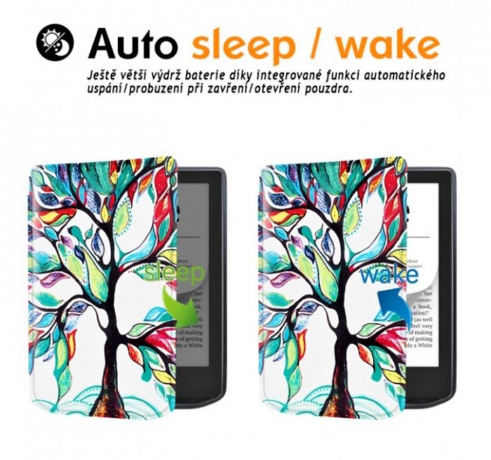 Pouzdro B-SAFE LOCK 3512, obal na Pocketbook 629 Verse / 634 Verse Pro - magnetické zavírání, AutoSleep, motiv Tree