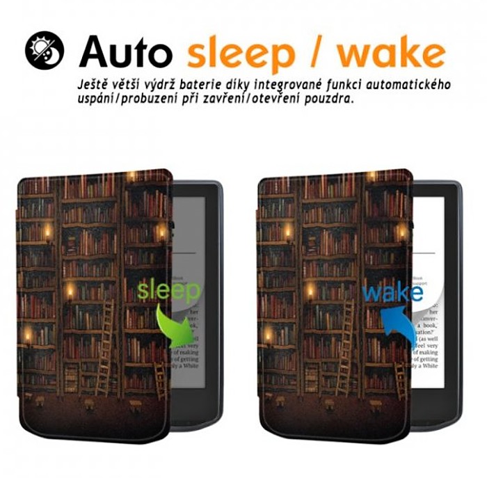 Pouzdro B-SAFE LOCK 3515, obal na Pocketbook 629 Verse / 634 Verse Pro - magnetické zavírání, AutoSleep, motiv Library