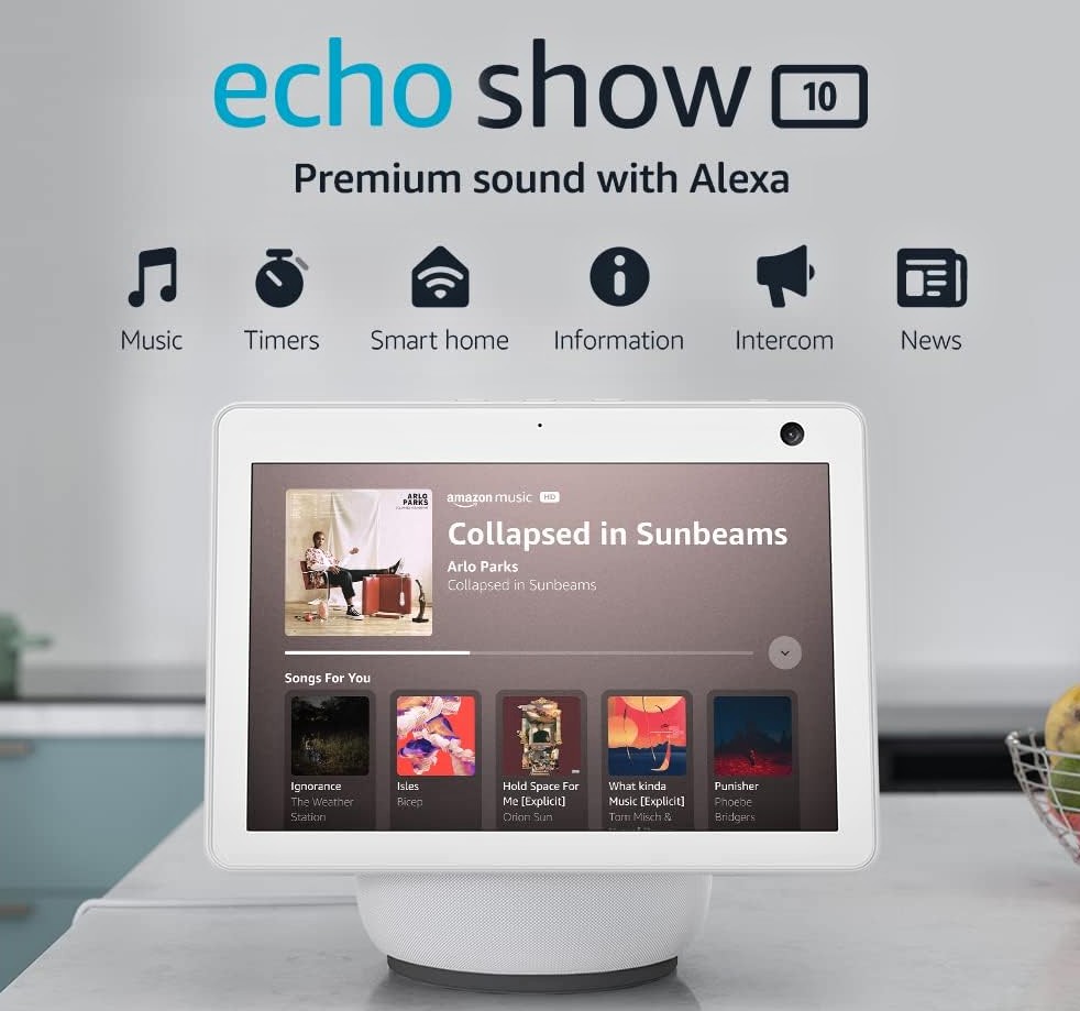 AMAZON ECHO SHOW 10 (2023, 3.GEN) - otočný hlasový asistent s displejem 10" - bílý