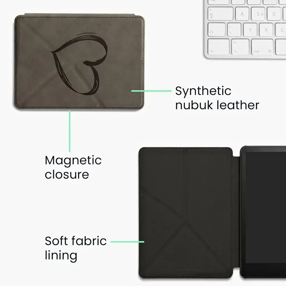 Pouzdro KW Mobile - Origami Nubuk Brushed Heart - KW6005701 - pro Amazon Kindle Paperwhite 5 (2021) - šedé