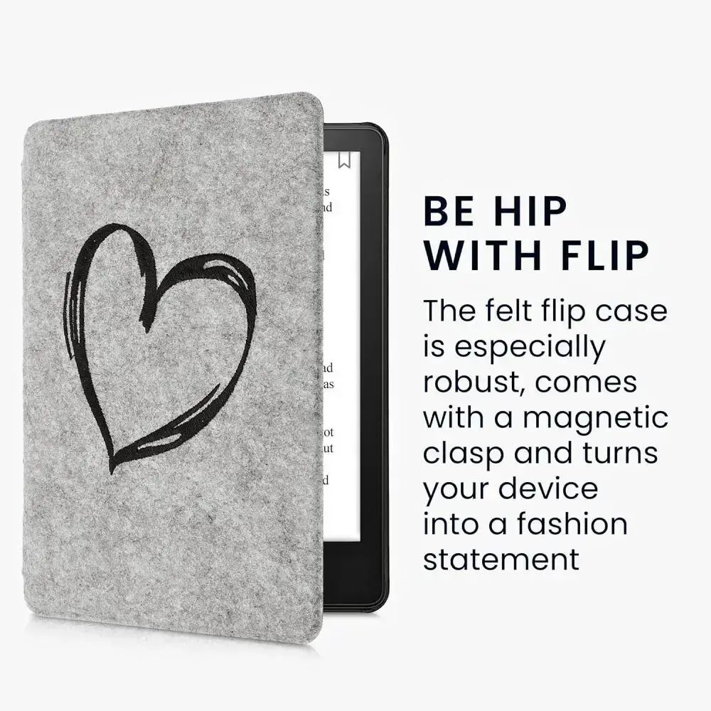 Pouzdro KW Mobile Felt Brushed Heart - KW5626005 - pro Amazon Kindle Paperwhite 5 (2021) - světle šedé
