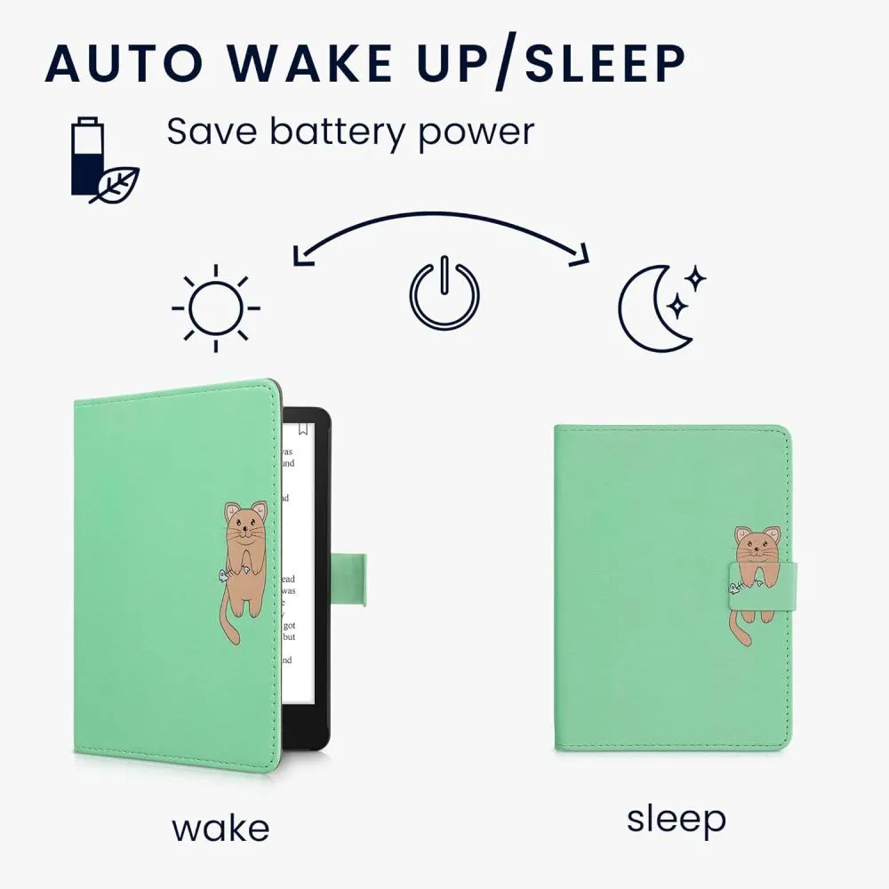 Pouzdro KW Mobile - Cat Design - KW5781301 - pro Amazon Kindle Paperwhite 5 (2021) - zelené