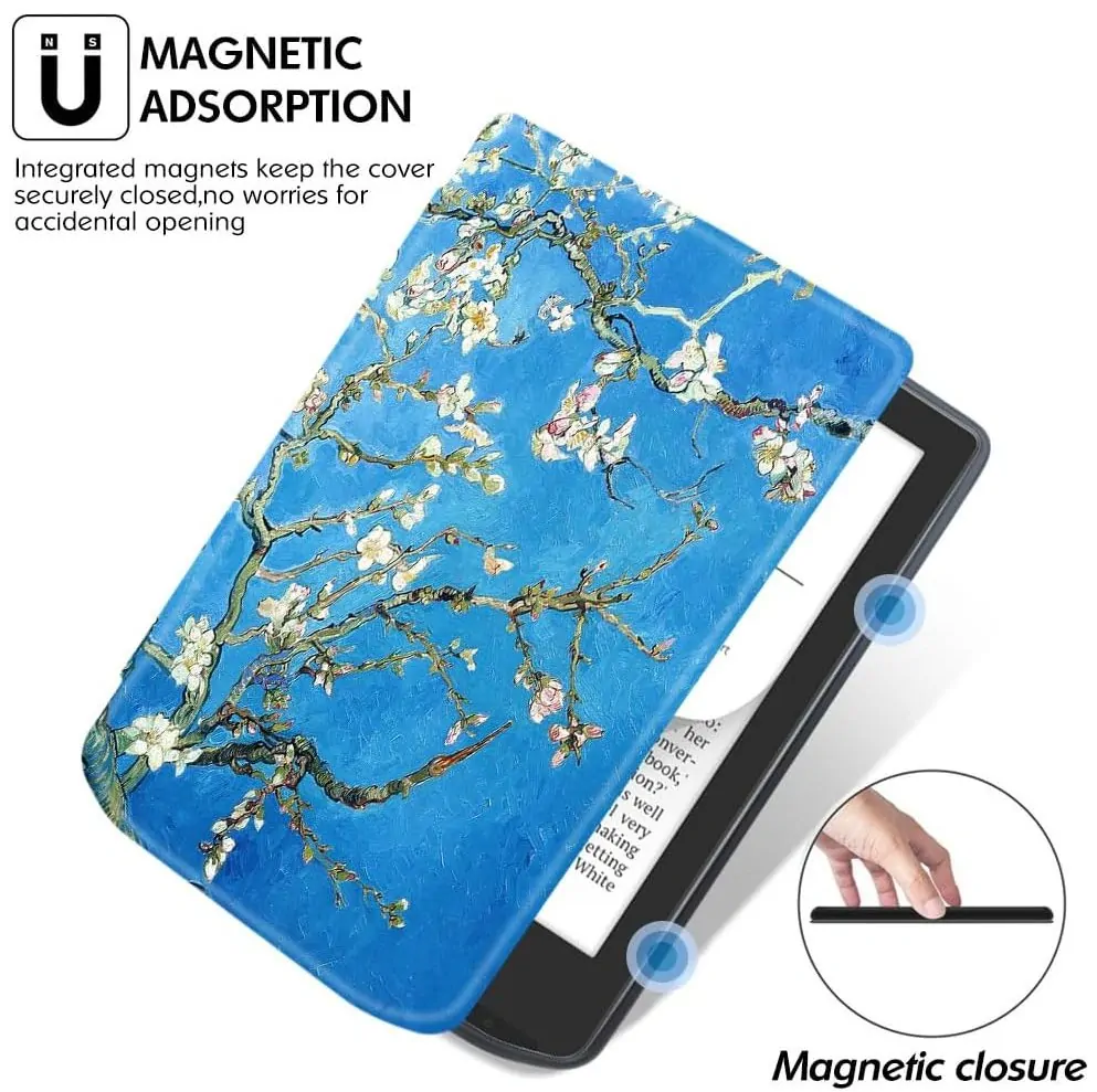Armori Trimer T061, pouzdro pro Pocketbook 629 Verse / 634 Verse Pro - magnetické zavírání, AutoSleep, motiv Blue Garden