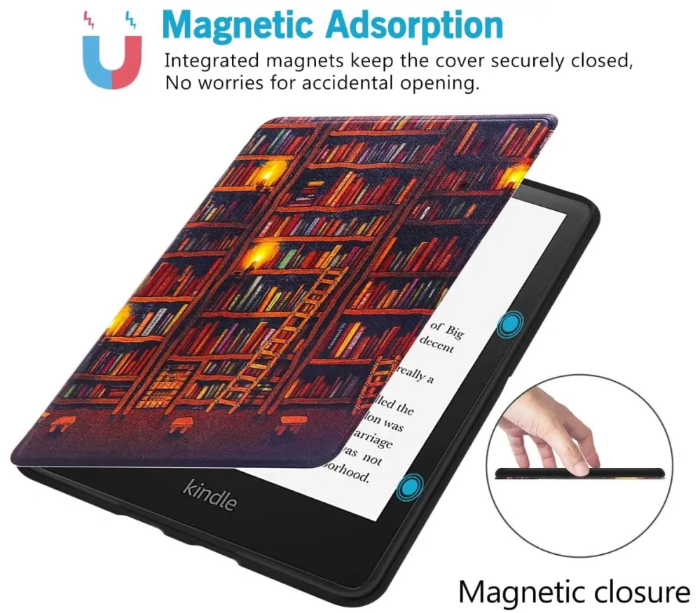 Armori Trimer T128, pouzdro pro Amazon Kindle Paperwhite 1/2/3 - magnetické zavírání, AutoSleep, motiv Library