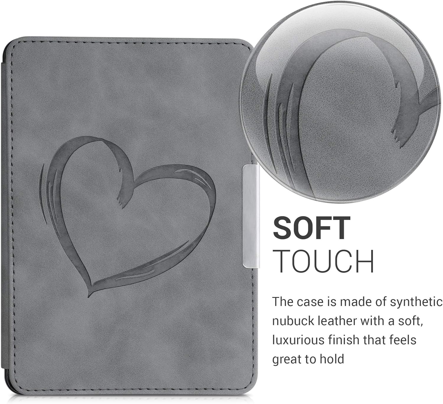 Pouzdro KW Mobile - Brushed Heart - KW4974707 - pro Amazon Kindle Paperwhite 1/2/3 - šedé