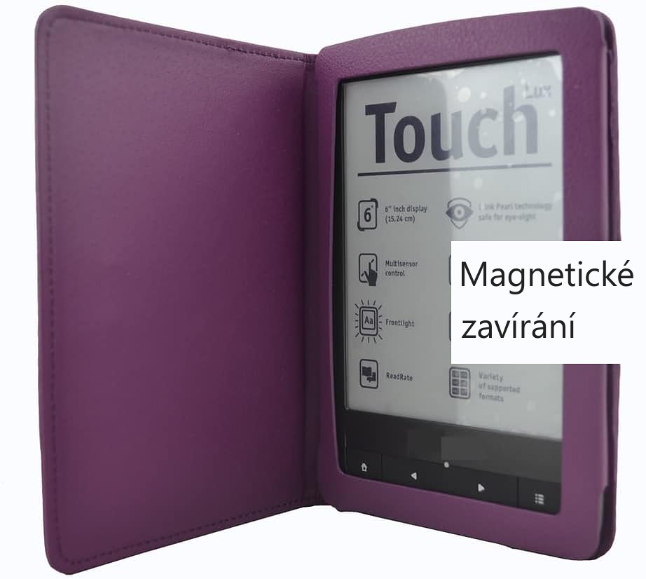 FORTRESS FT170 - Obal na čtečku Pocketbook 614 / 615 / 622 / 623 / 624 / 625 / 626 / 631 / 640 / 641 - fialové, magnet