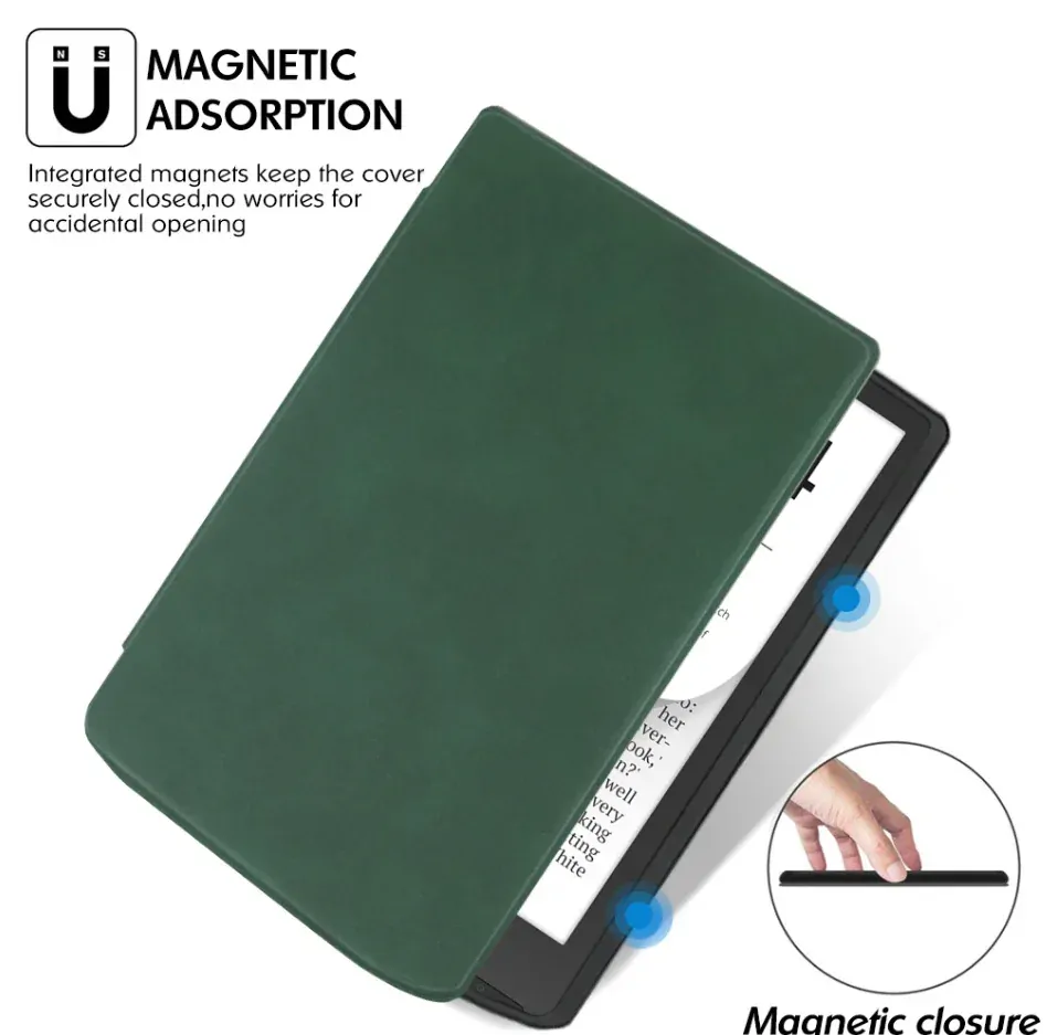 Pouzdro Durable Lock DL4045, obal na Pocketbook 743G InkPad 4 a Pocketbook 743C InkPad Color (2/3) - zelené, magnetické zavírání, AutoSleep