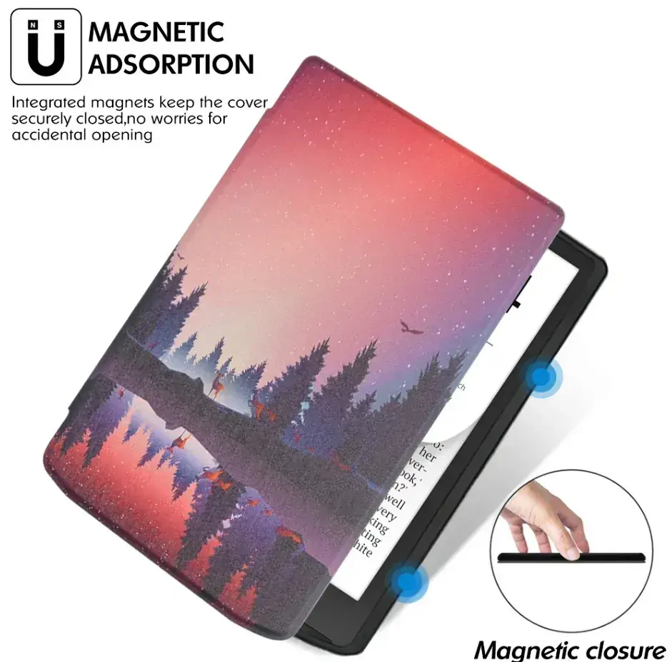 Pouzdro Durable Lock DL4048, obal na Pocketbook 743G InkPad 4 a Pocketbook 743C InkPad Color (2/3) - motiv Nightlake, magnetické zavírání, AutoSleep