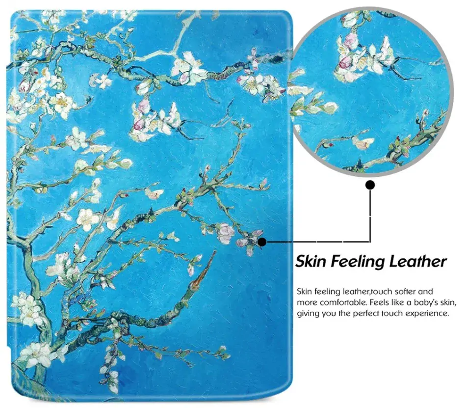 Pouzdro Durable Lock DL4053, obal na Pocketbook 743G InkPad 4 a Pocketbook 743C InkPad Color (2/3) - motiv Blue Garden, magnetické zavírání, AutoSleep