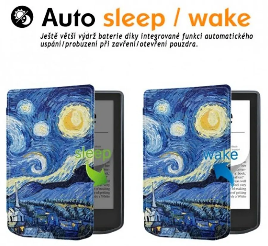 Armori Trimer T058, pouzdro pro Pocketbook 629 Verse / 634 Verse Pro - magnetické zavírání, AutoSleep, motiv Gogh