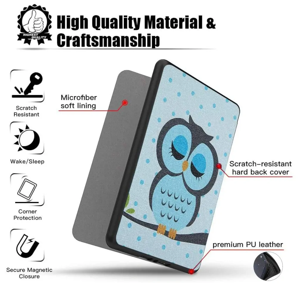 Armori Trimer T135, pouzdro pro Amazon Kindle 6 (7. generace) - magnetické zavírání, AutoSleep, motiv Owl