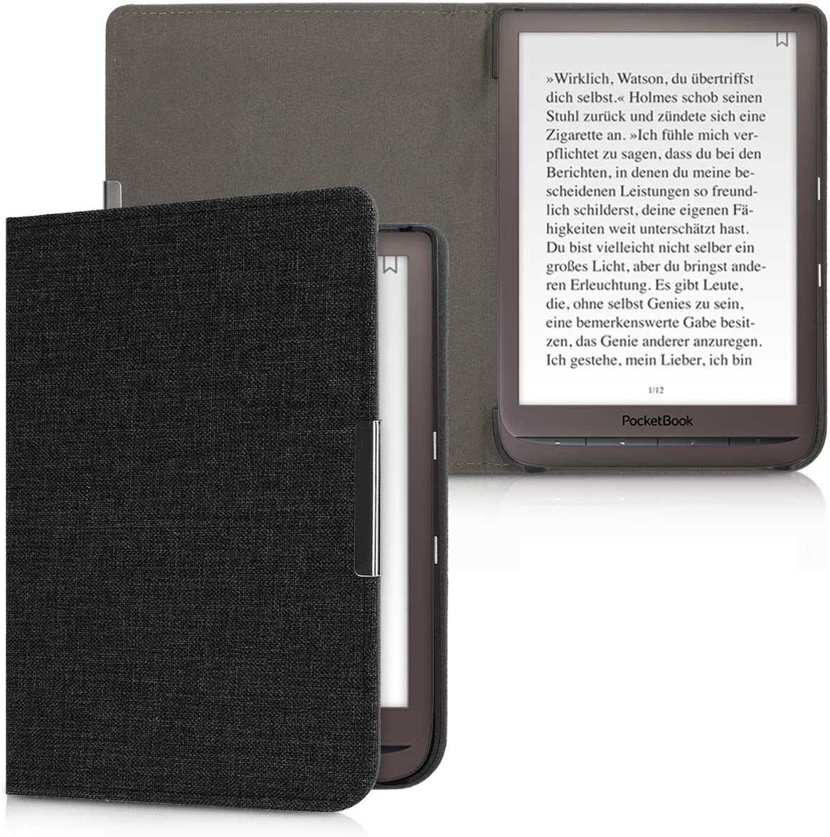 Pouzdro KW Mobile - Fabric Flip - KW4677519 - pro Pocketbook 740/741 - tmavě šedé