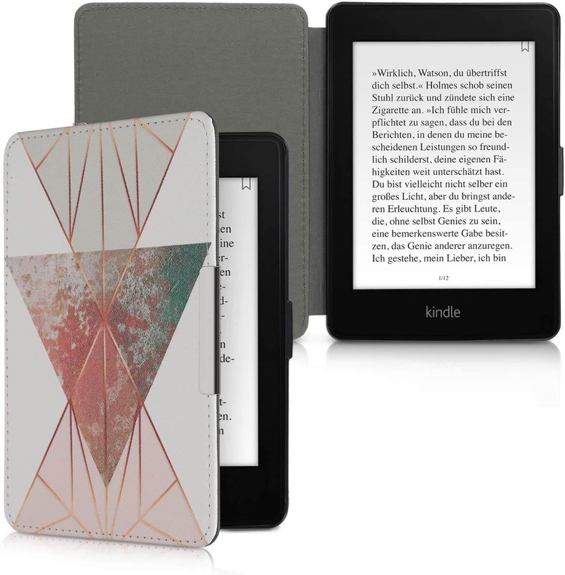 Pouzdro KW Mobile - Triangular Shapes - KW2313540 - pro Amazon Kindle Paperwhite 1/2/3 - bílé, růžové