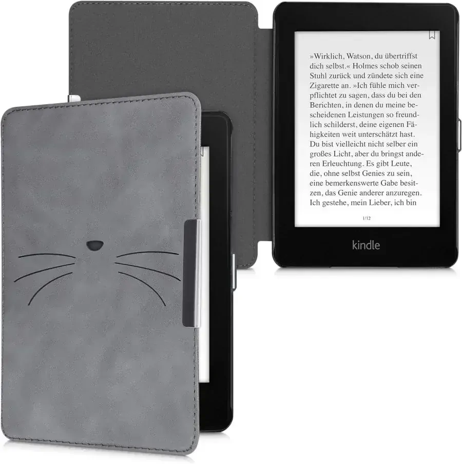 Pouzdro KW Mobile - Meow Meow - KW4897514 - pro Amazon Kindle Paperwhite 4 (2018) - šedé