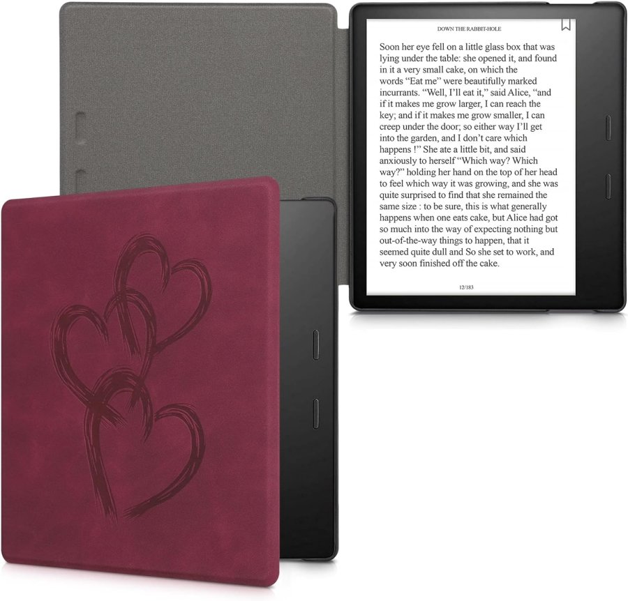 Pouzdro KW Mobile - Brushed Heart Abstract - KW5697209 - pro Amazon Kindle Oasis 2/3 - červené