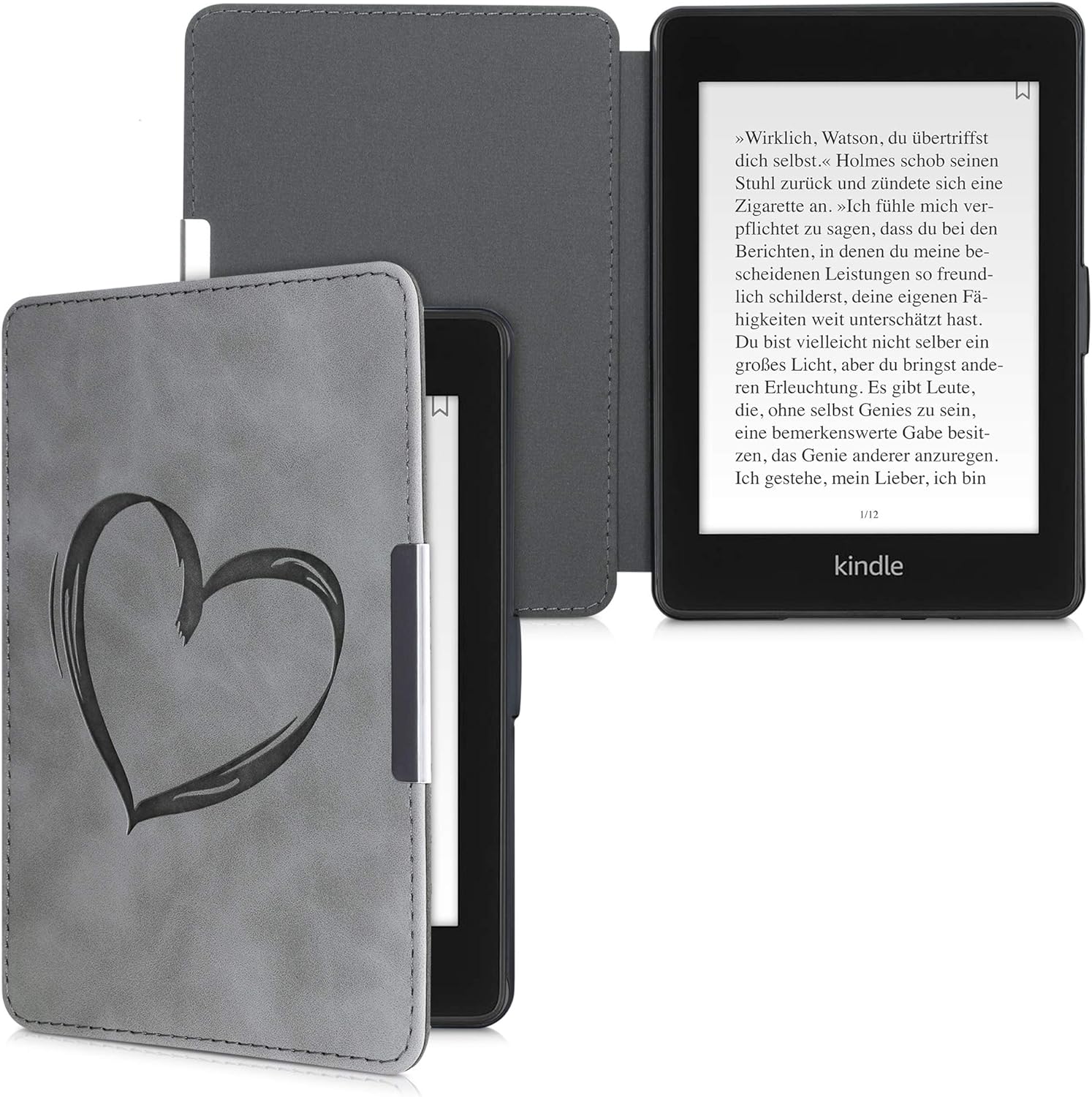 Pouzdro KW Mobile - Brushed Heart - KW4974707 - pro Amazon Kindle Paperwhite 1/2/3 - šedé