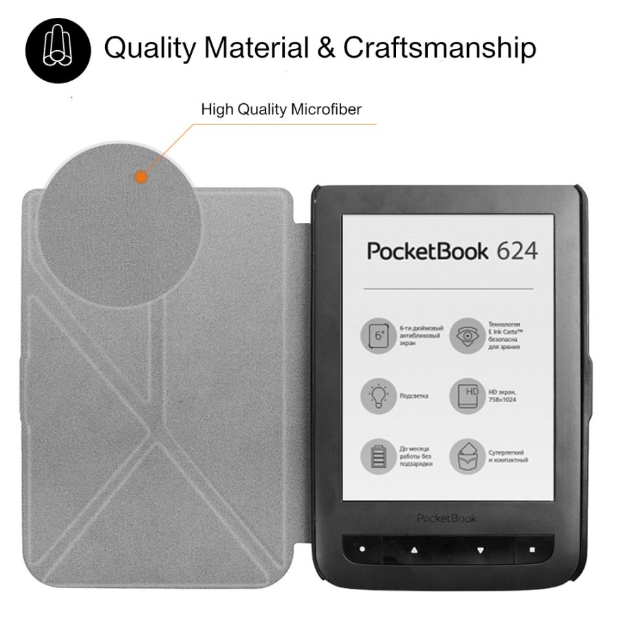Pouzdro Origami Durable Lock pro Pocketbook 614 / 615 / 624 / 625 / 626 - tmavě modré, stojánek, magnet