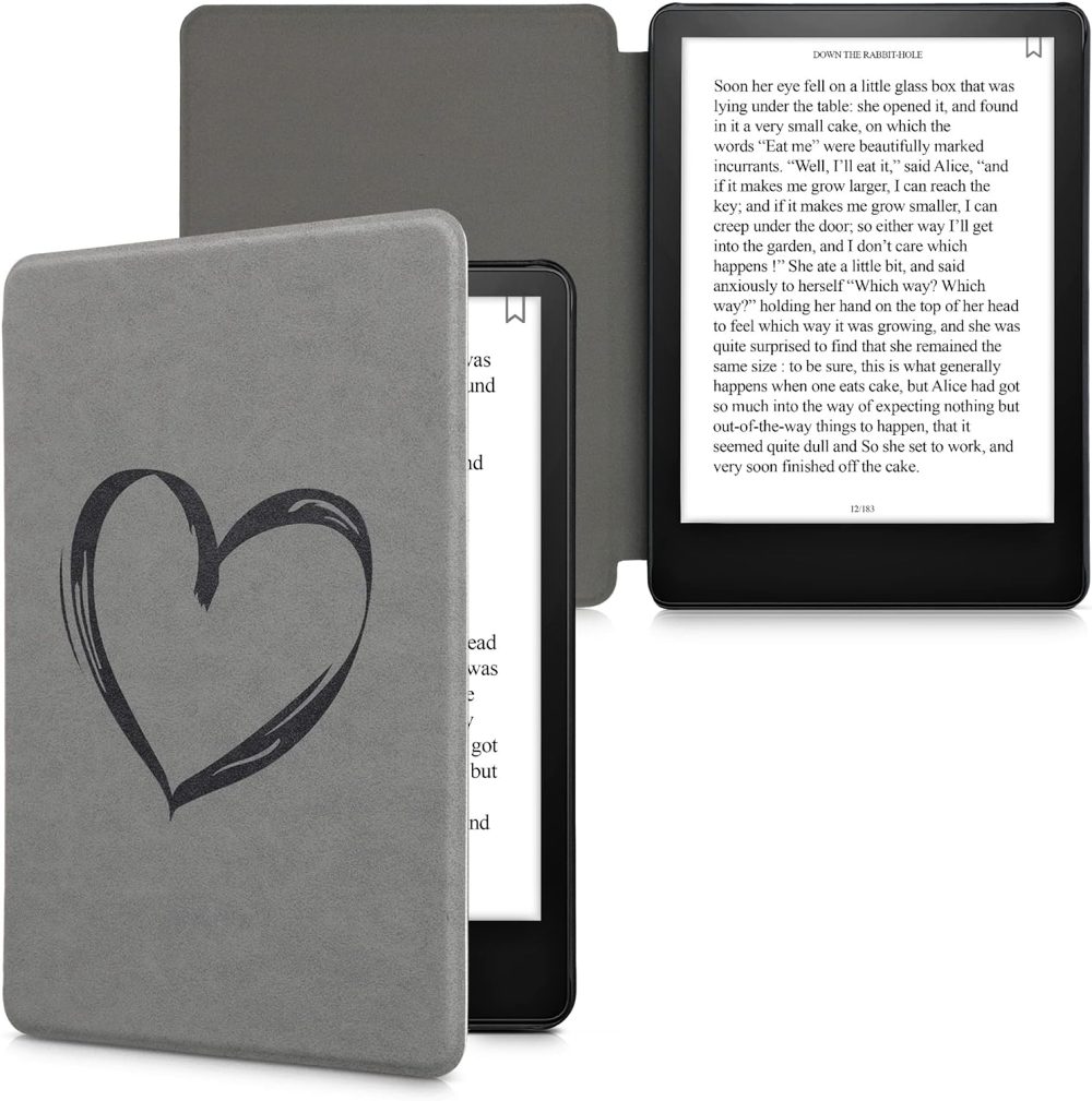 Pouzdro KW Mobile - Suede Brushed Heart - KW5625806 - pro Amazon Kindle Paperwhite 5 (2021) - šedé