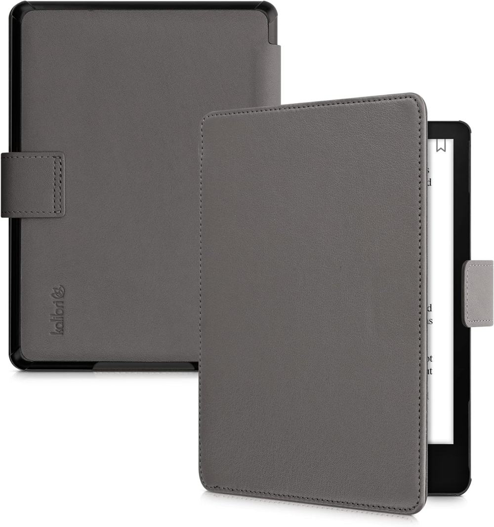 Pouzdro KW Mobile (Kalibri) - Real Leather - KA5626619 - pro Amazon Kindle Paperwhite 5 (2021) - šedá kůže