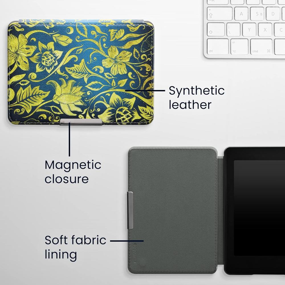 Pouzdro KW Mobile - Gold Flowers - KW4556948 - pro Amazon Kindle Paperwhite 1/2/3 - vícebarevné