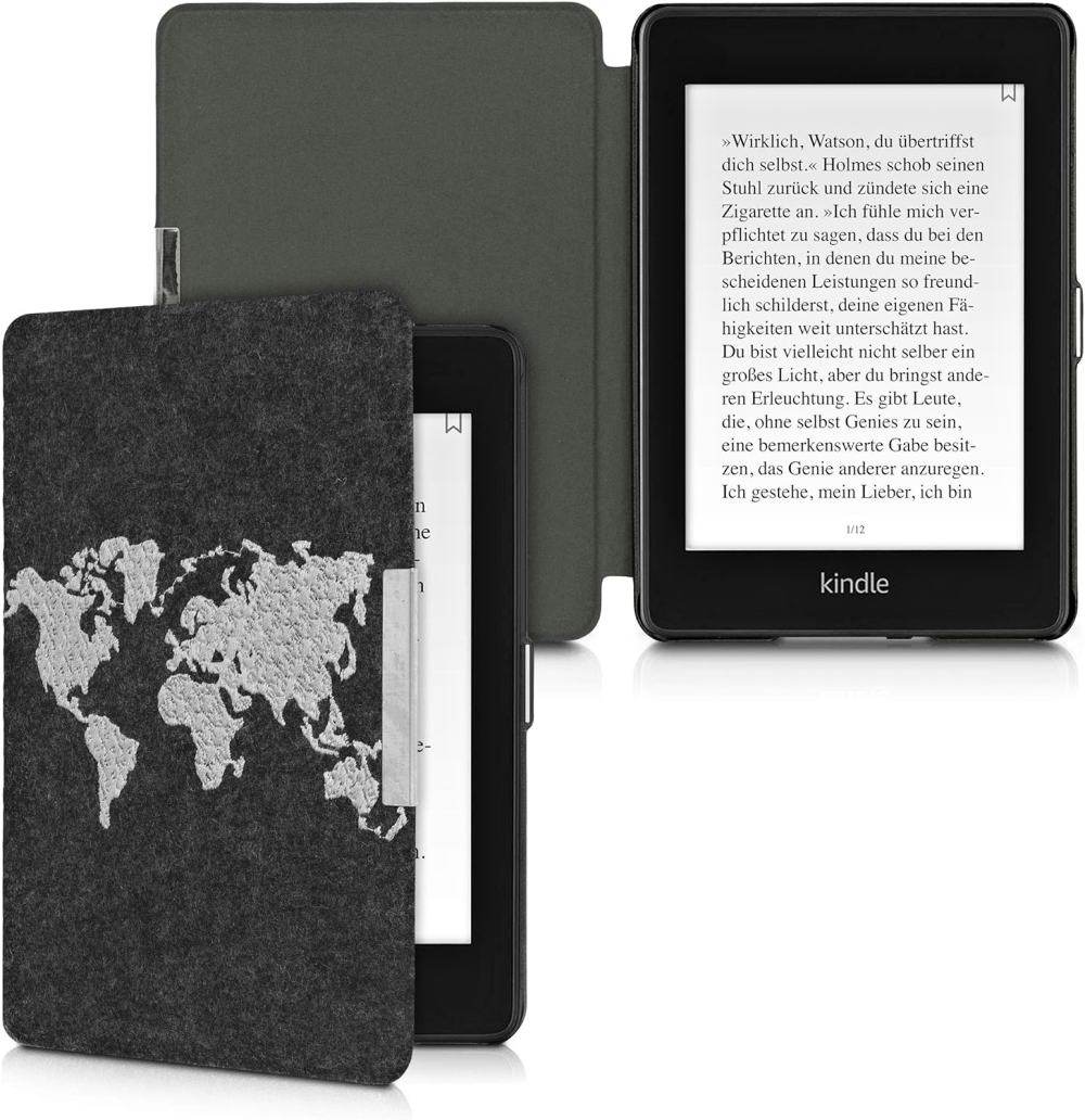 Pouzdro KW Mobile Felt Travel Outline - KW4848909 - pro Amazon Kindle Paperwhite 4 (2018) - černé