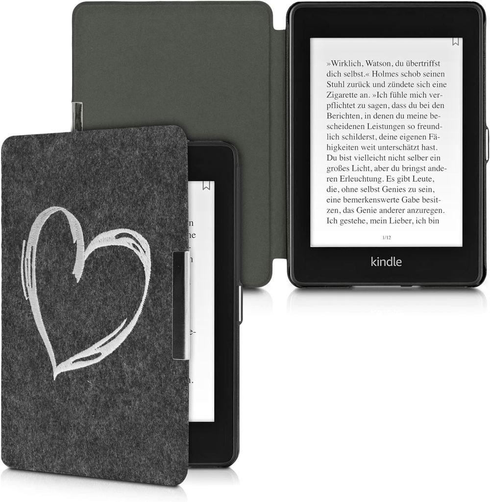 Pouzdro KW Mobile Felt Brushed Heart - KW4848910 - pro Amazon Kindle Paperwhite 4 (2018) - černé