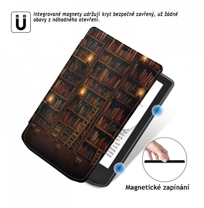 Pouzdro B-SAFE LOCK 3515, obal na Pocketbook 629 Verse / 634 Verse Pro - magnetické zavírání, AutoSleep, motiv Library