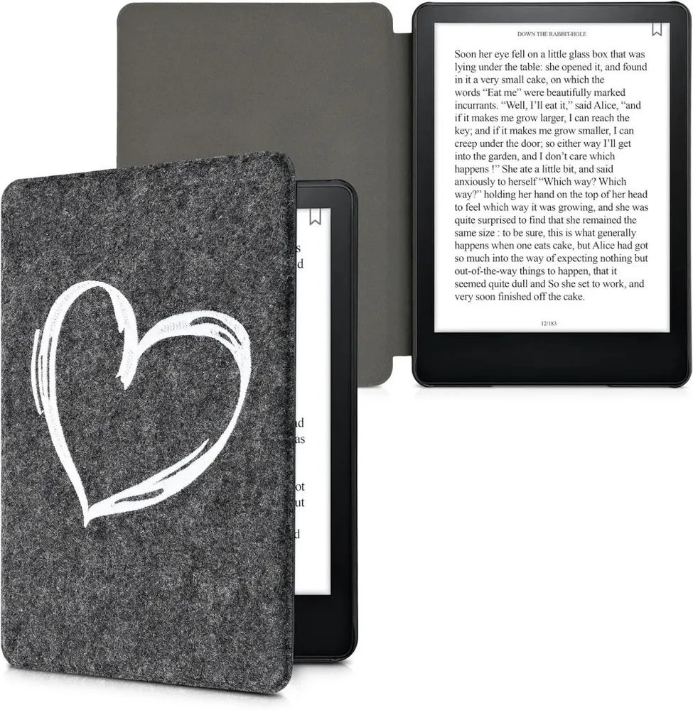 Pouzdro KW Mobile Felt Brushed Heart - KW5626003 - pro Amazon Kindle Paperwhite 5 (2021) - tmavě šedé