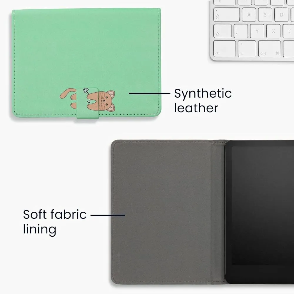 Pouzdro KW Mobile - Cat Design - KW5781301 - pro Amazon Kindle Paperwhite 5 (2021) - zelené